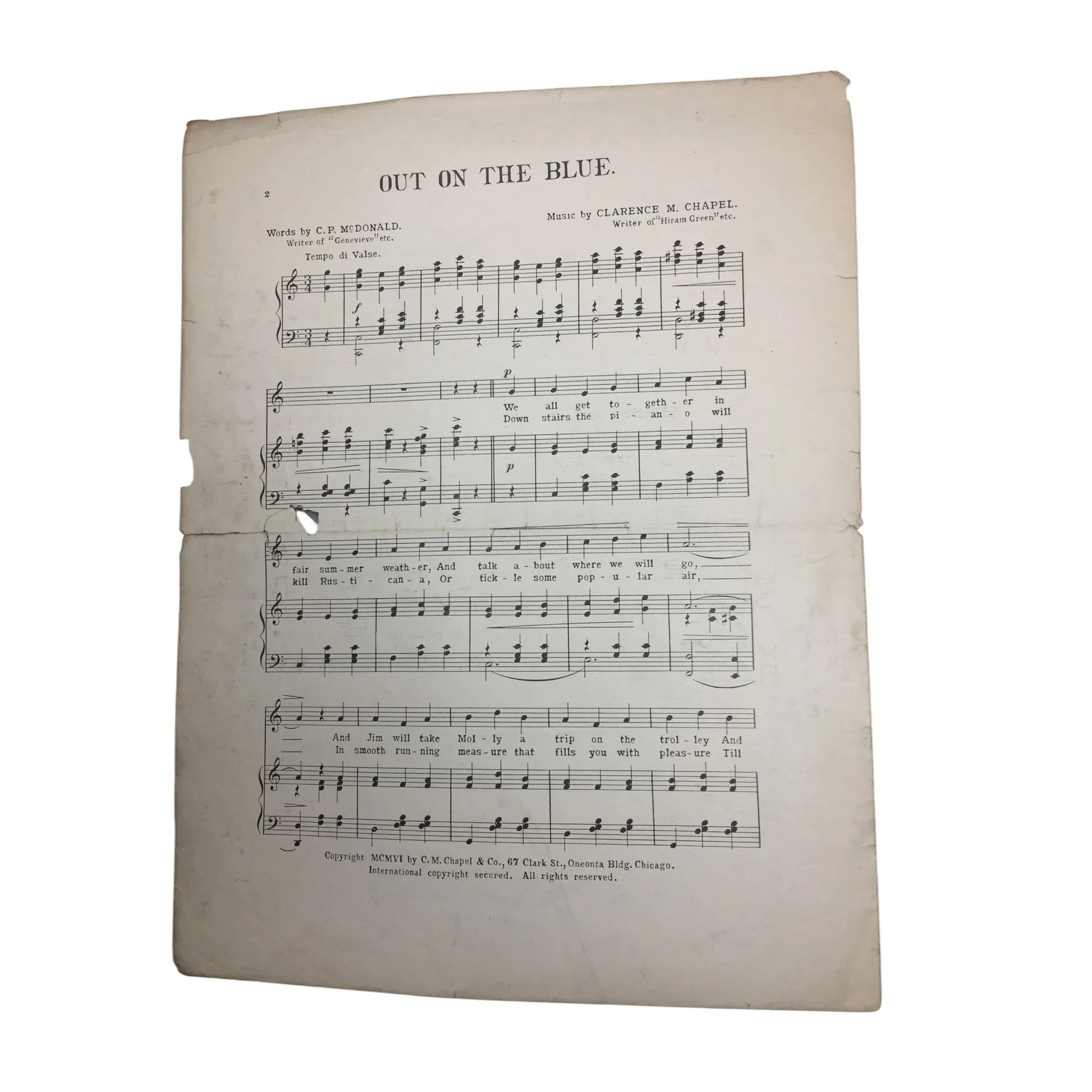 ''A Summer's Night Out On The Blue'' Vintage Sheet Music - A+ Stuff - SHEET MUSIC - A+ Stuff