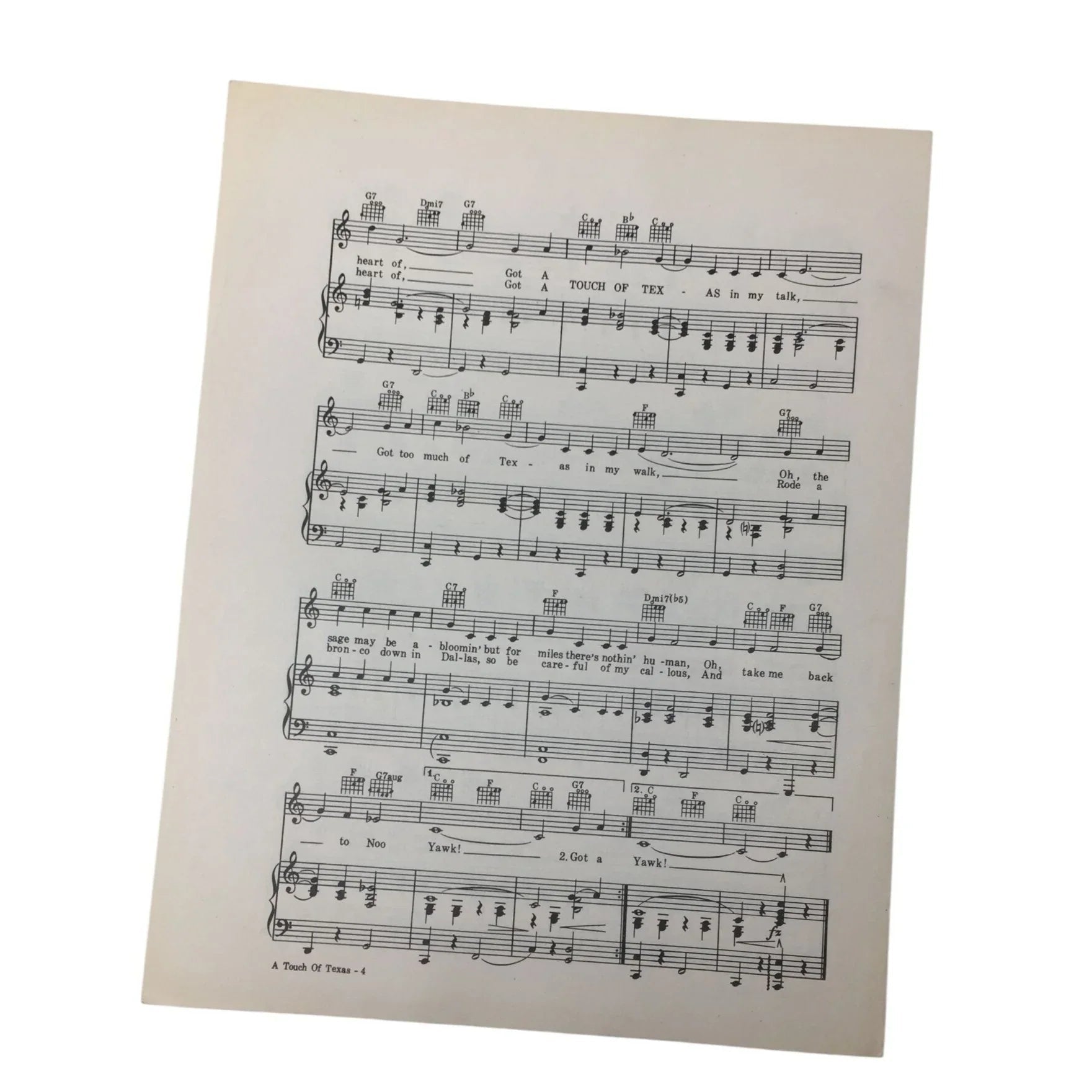 ''A TOUCH OF TEXAS'' Vintage 1942 Sheet Music - A+ Stuff - sheet music - A+ Stuff