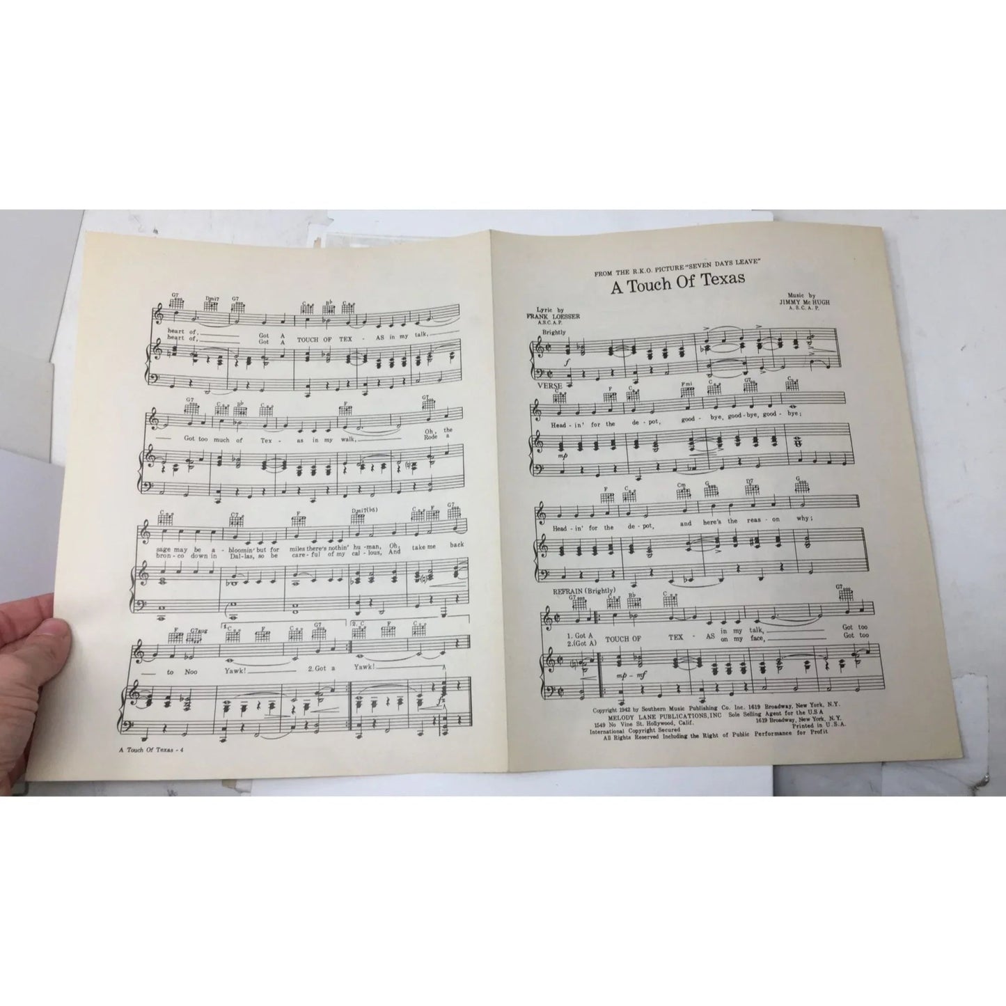 ''A TOUCH OF TEXAS'' Vintage 1942 Sheet Music - A+ Stuff - sheet music - A+ Stuff