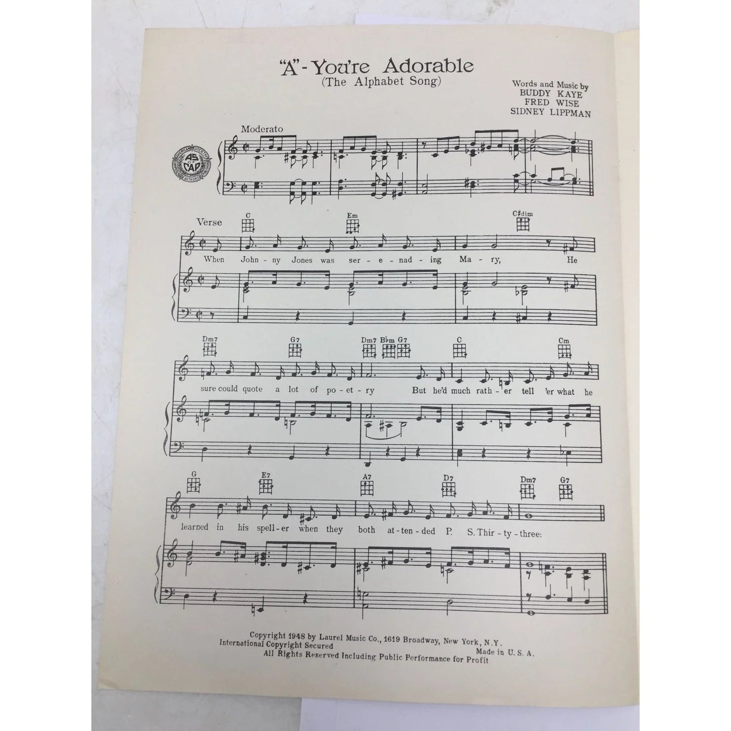 ''A - YOU'RE ADORABLE'' (The Alphabet song) Sheet Music Book - A+ Stuff - SHEET MUSIC - A+ Stuff