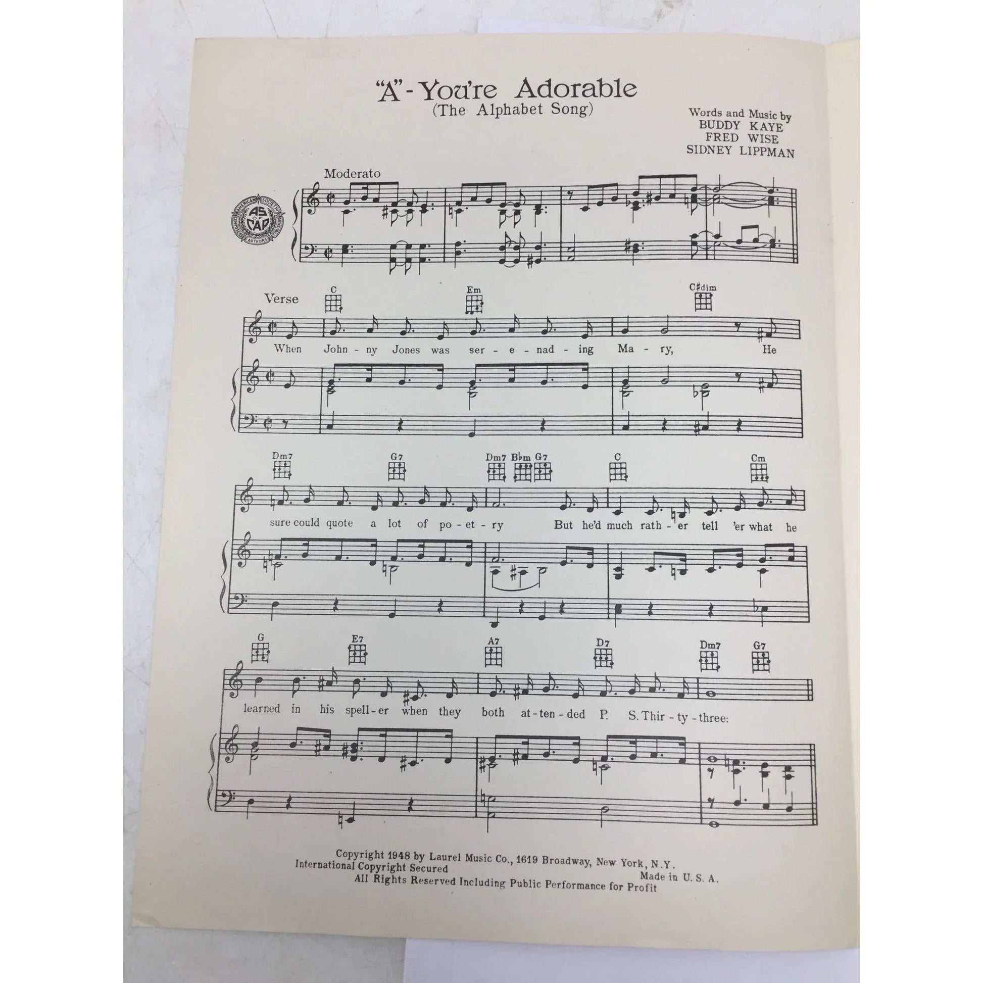 ''A - YOU'RE ADORABLE'' (The Alphabet song) Sheet Music Book - A+ Stuff - SHEET MUSIC - A+ Stuff
