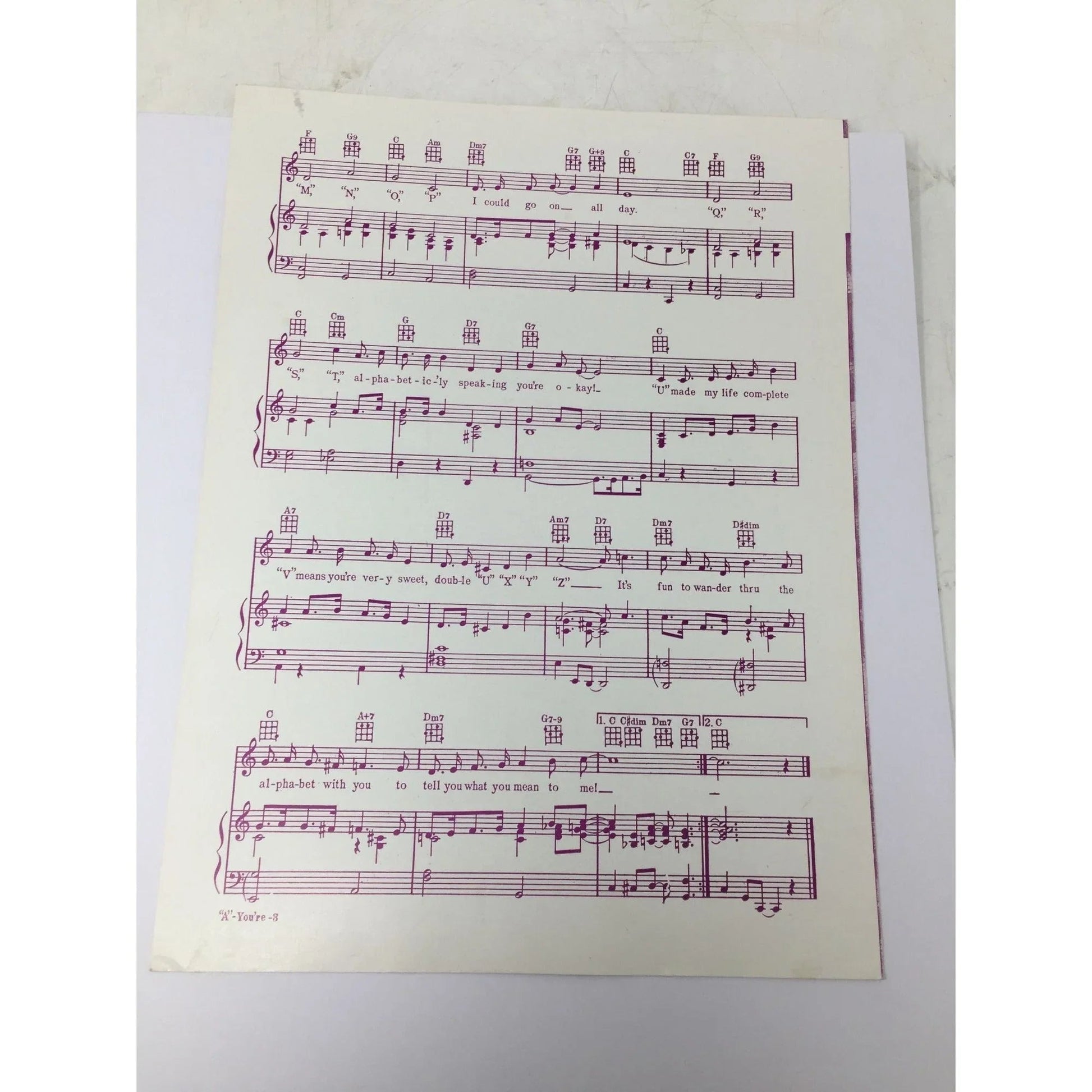 ''A - YOU'RE ADORABLE'' (The Alphabet song) Sheet Music Book - A+ Stuff - SHEET MUSIC - A+ Stuff