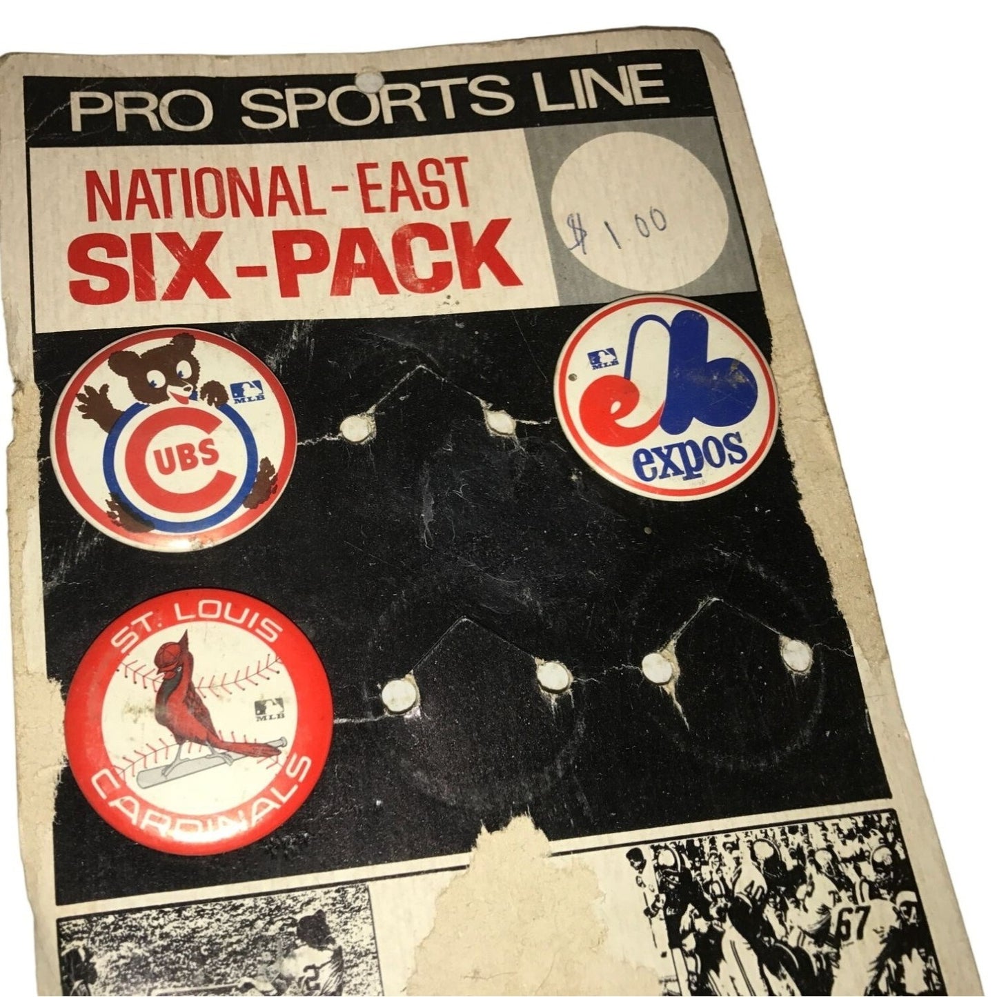 Pro Sports Line - National East six pack- Set of 3 Vintage Buttons- Expos - Cubs - Cardinals