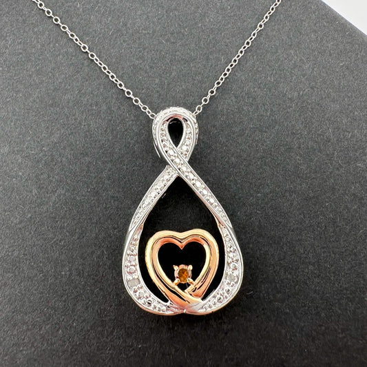 10kt Gold & Sterling Silver Infinity Heart Necklace with Natural Chocolate Diamond