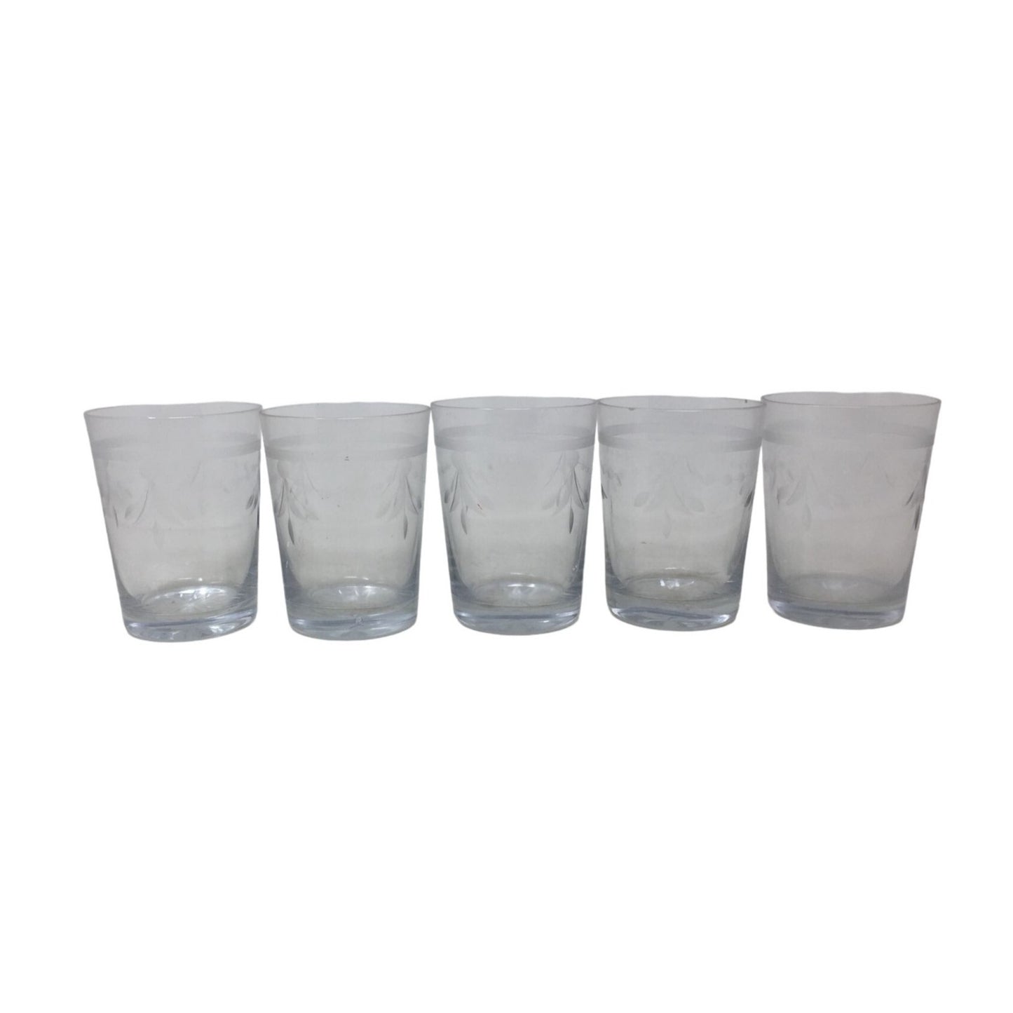 Vintage Set of 5 Clear Glass Drinking Glasses- about 4" tall each