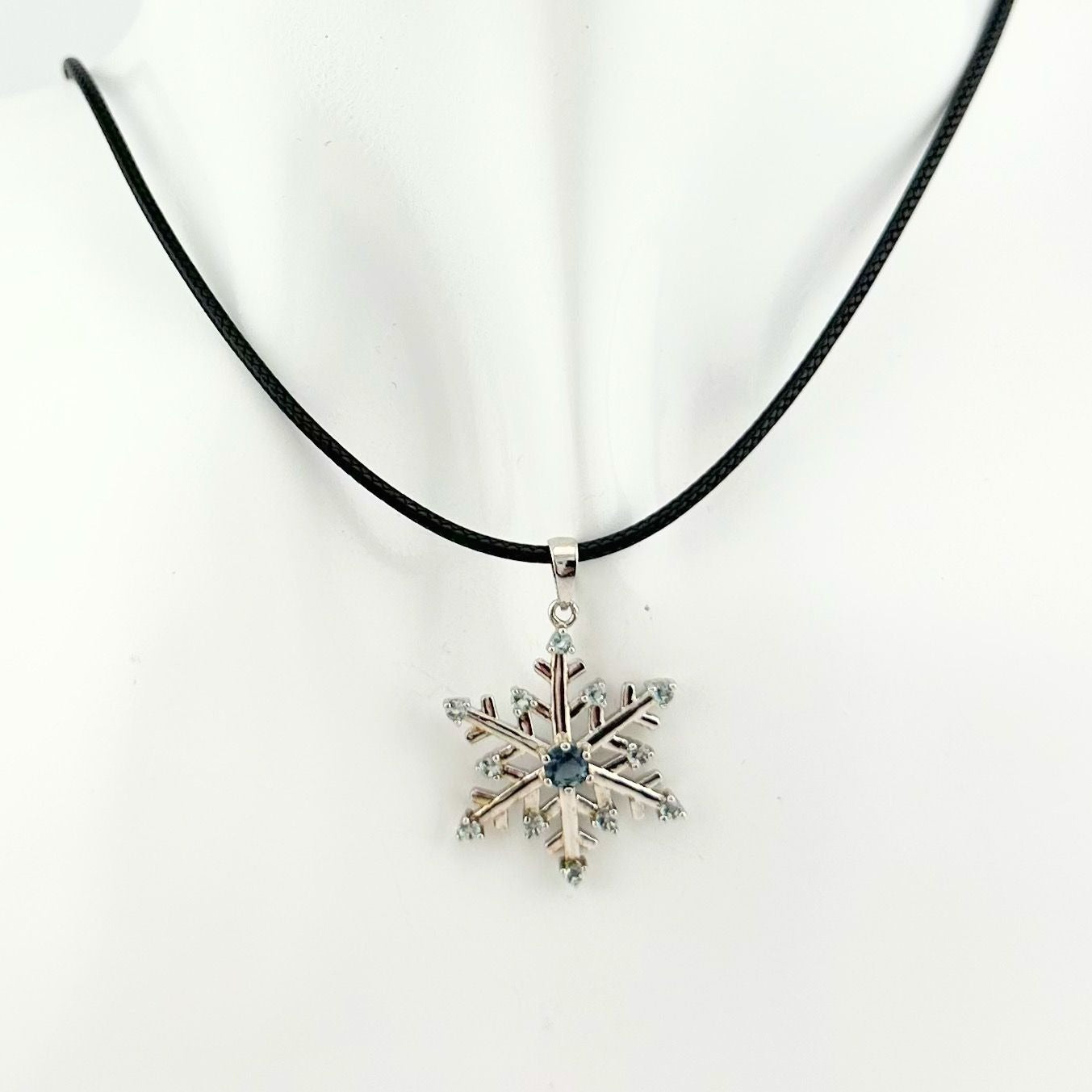 Fun and Festive London Blue Topaz Snowflake Necklace