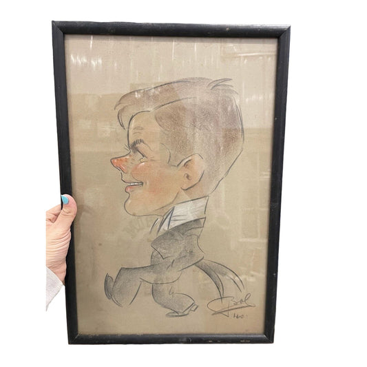 Antique 1940 Signed Caricature Drawing Illustration- Mohr Art Galleries