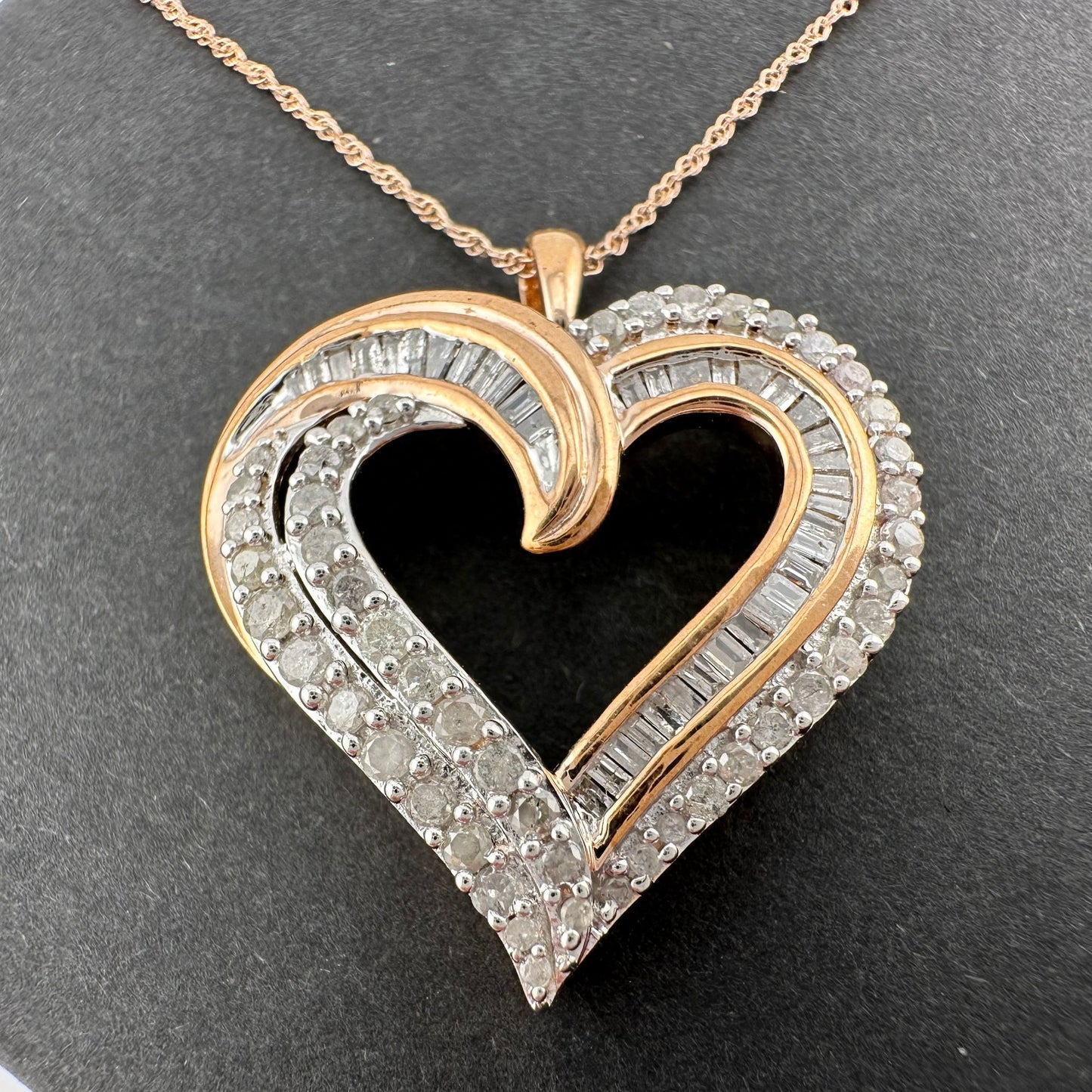 Beautiful 1.00 ct Diamond Heart Necklace - 14kt Rose Gold Over Sterling