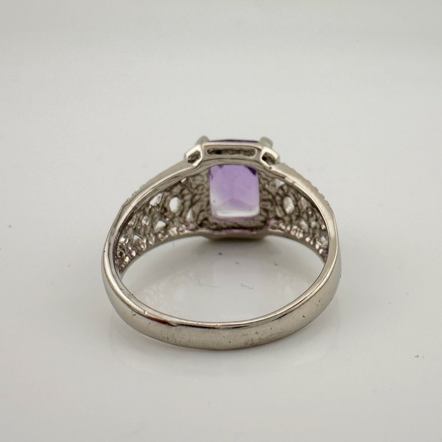 Beautiful Emerald Cut 2.25 Carat Amethyst Ring - Sterling w Diamond Accent Size 8