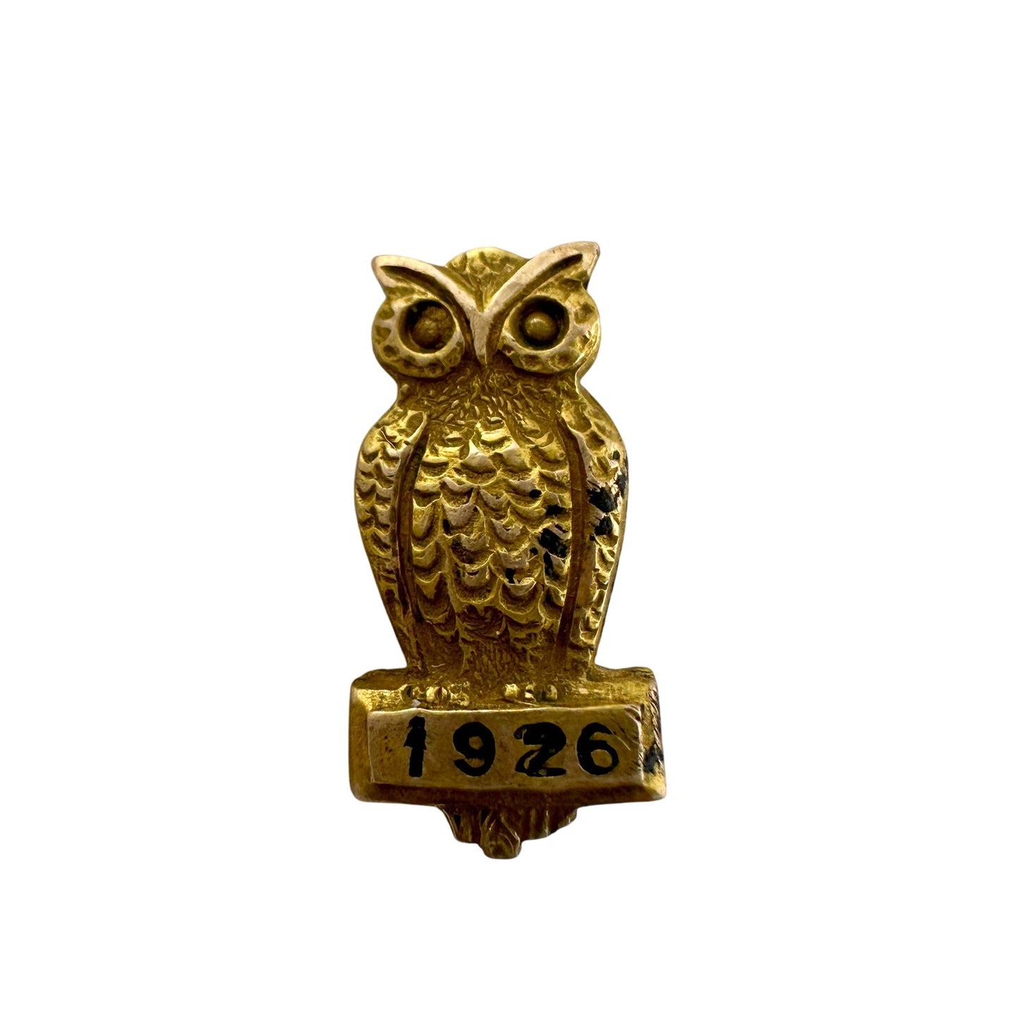 Antique Owl Pin with '1926' under Owl - 1/2 " Tall stamped B.B. Co. R.G.