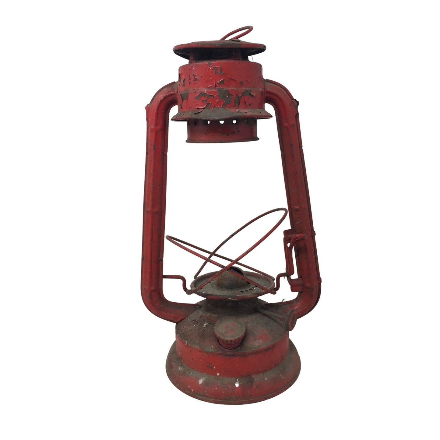 Vintage Red Metal Lantern Oil Lamp  - Great Patina!