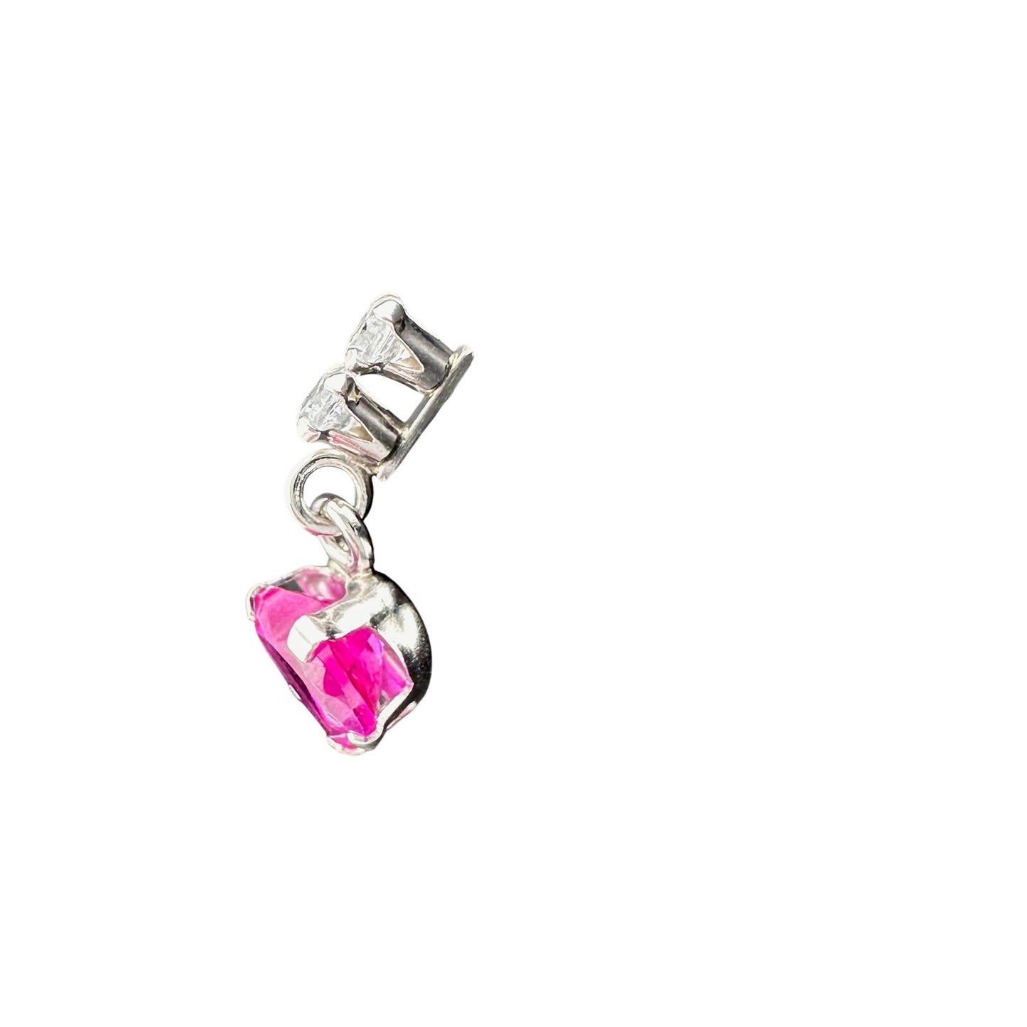 10kt White Gold Pink Sapphire Heart Dangle Earrings