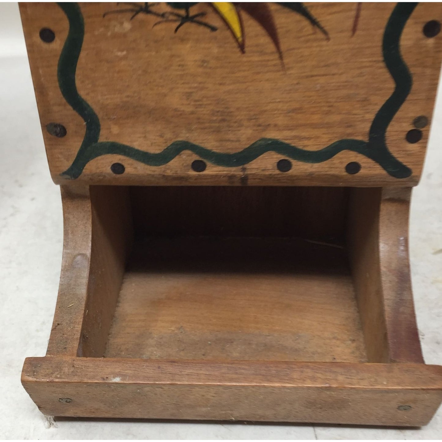 Vintage Wood Matchbox Holder w/ Rooster - Japan