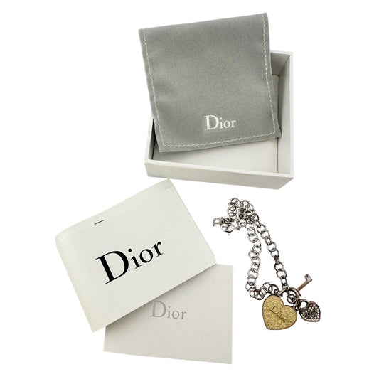 Christian Dior Silver Hear and Key Charm Bracelet with Dust Bag, Box & Documents