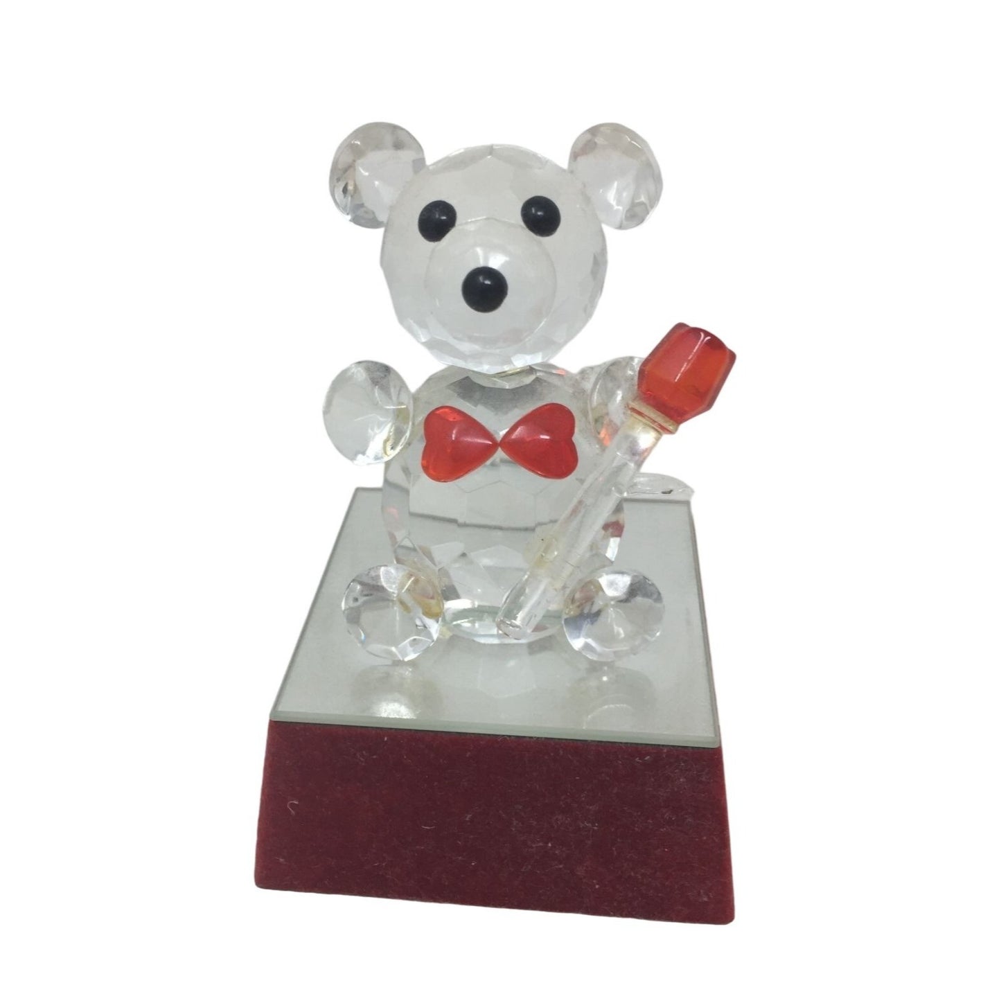 Small Light up Battery Operated Bear wearing Bow tie & holding a Rose on Stand