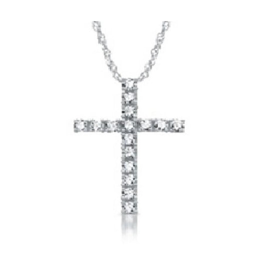 1/2 Carat Diamond Cross Necklace - Round Natural Diamonds in Sterling Silver