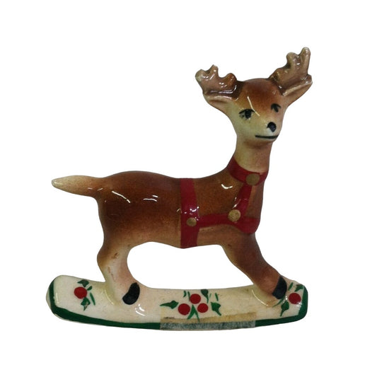 Small Miniature Deer on a Sled Christmas Holiday Figurine