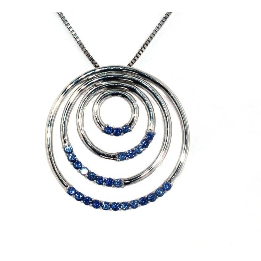 Beautiful Concentric Rings Ceylon Sapphire Necklace - Sterling Silver Setting - Unique Design