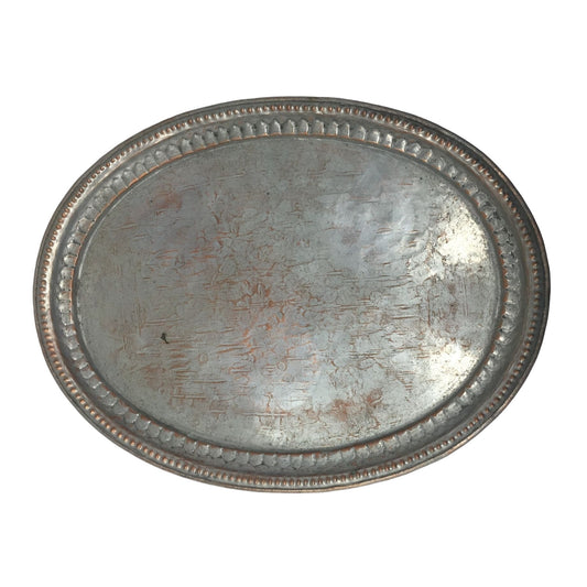 Vintage Round Oval Shaped Silver Metal Serving Plate