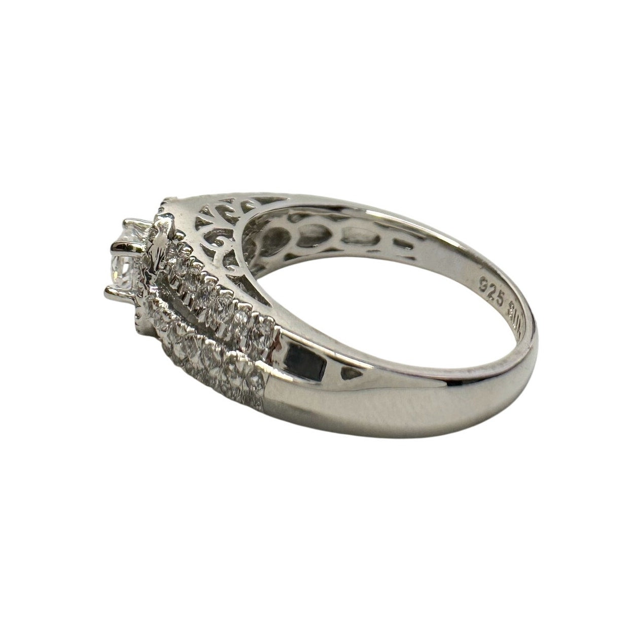 Brilliant White Topaz Split Shank Lab Created Ring Sterling Silver