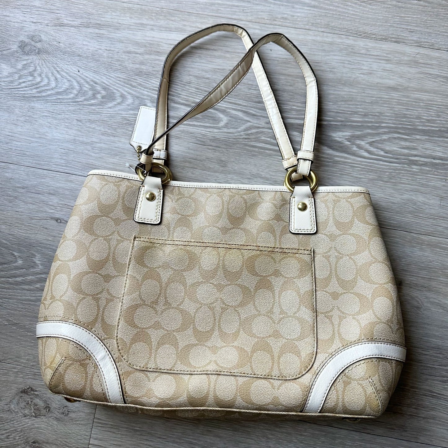 Vintage COACH Signature Cream & Pink Handbag