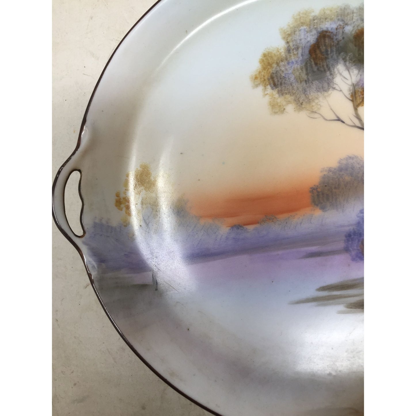 NORITAKE M Vintage Hand Painted Landscape Trees Sea Sunset Plate