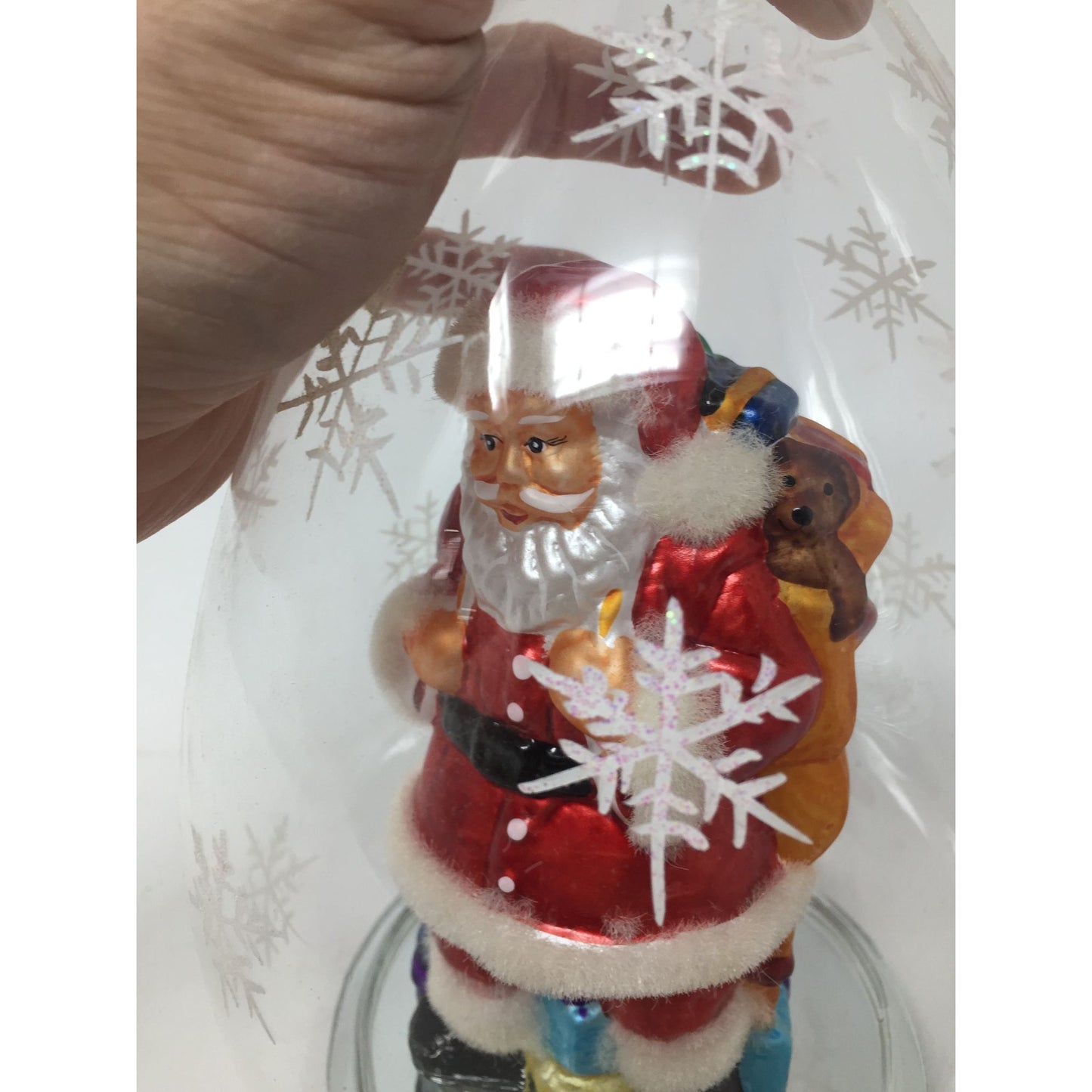 Vintage Battery Operated Light-Up Santa inside Blown Glass Snowflake Dome - 9'' tall