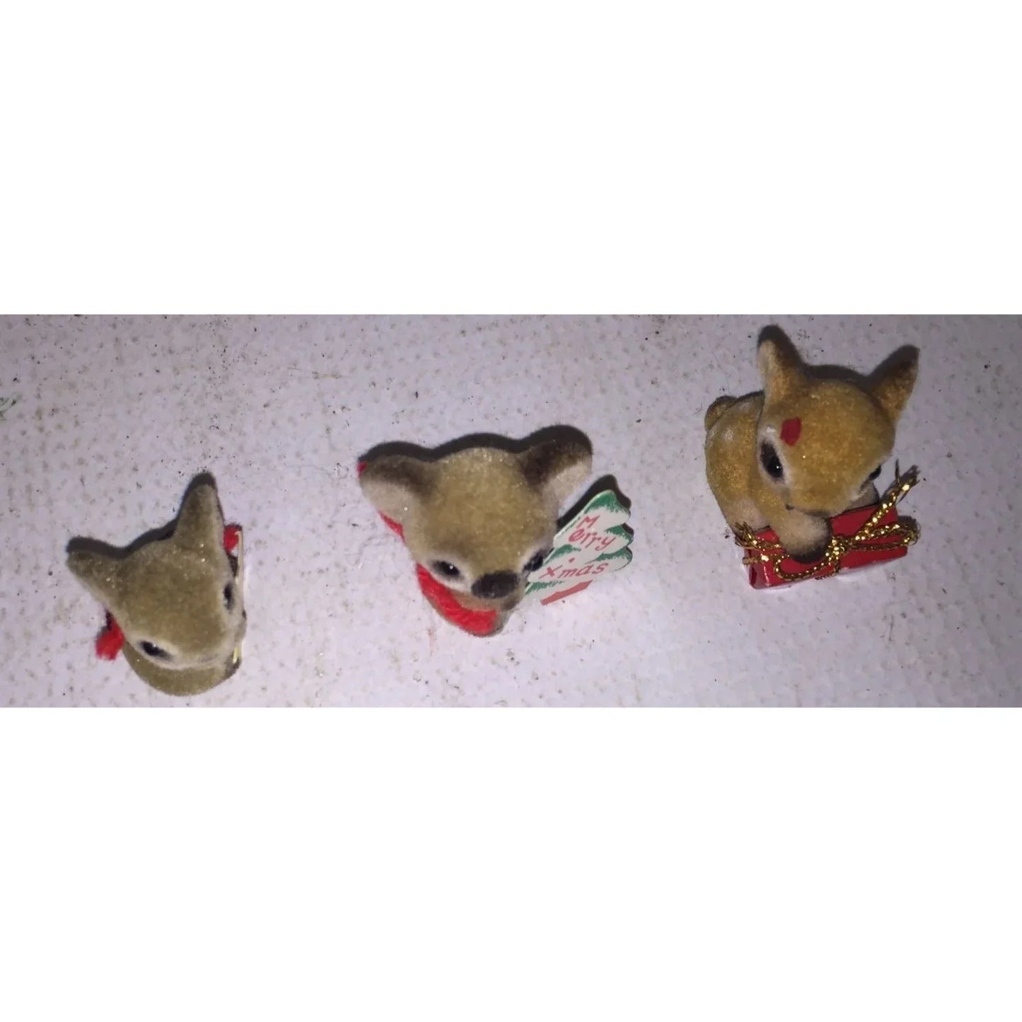 Set of 3 Vintage Miniature Fuzzy Animal Christmas Figurines - A+ Stuff
