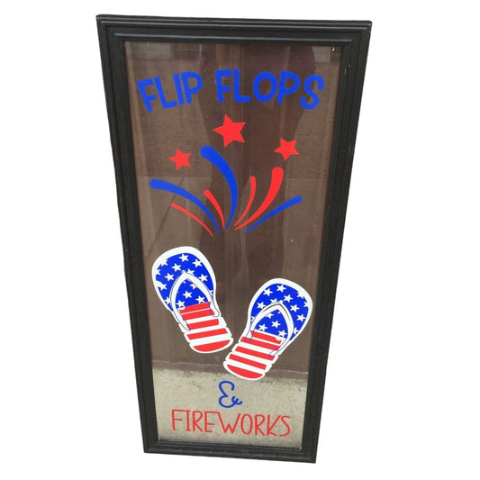 ''Flip Flops and Fireworks'' Fourth of July Sign- 34 by 14''