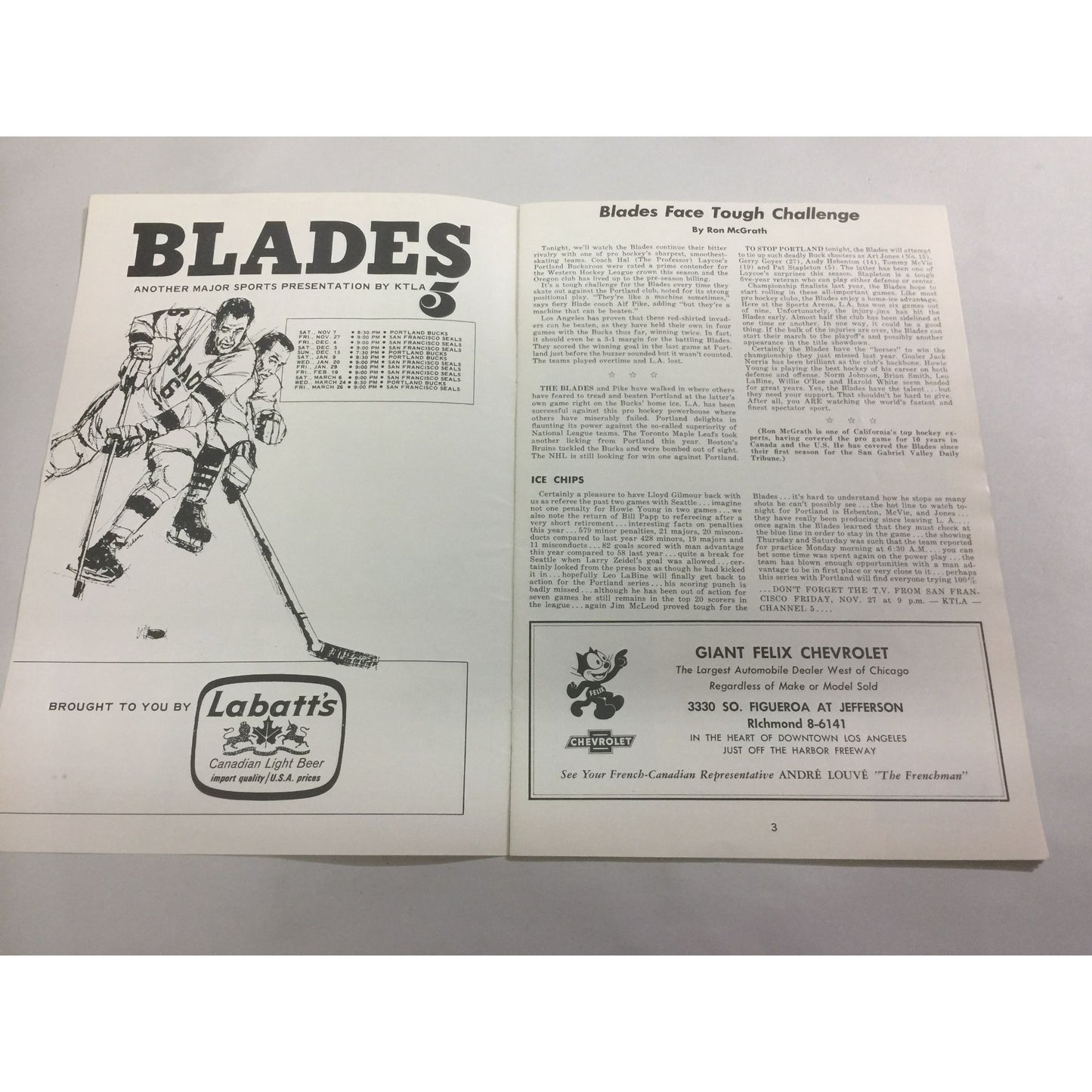 Vintage Hockey Program Los Angeles Blades vs Portland Buckaroos