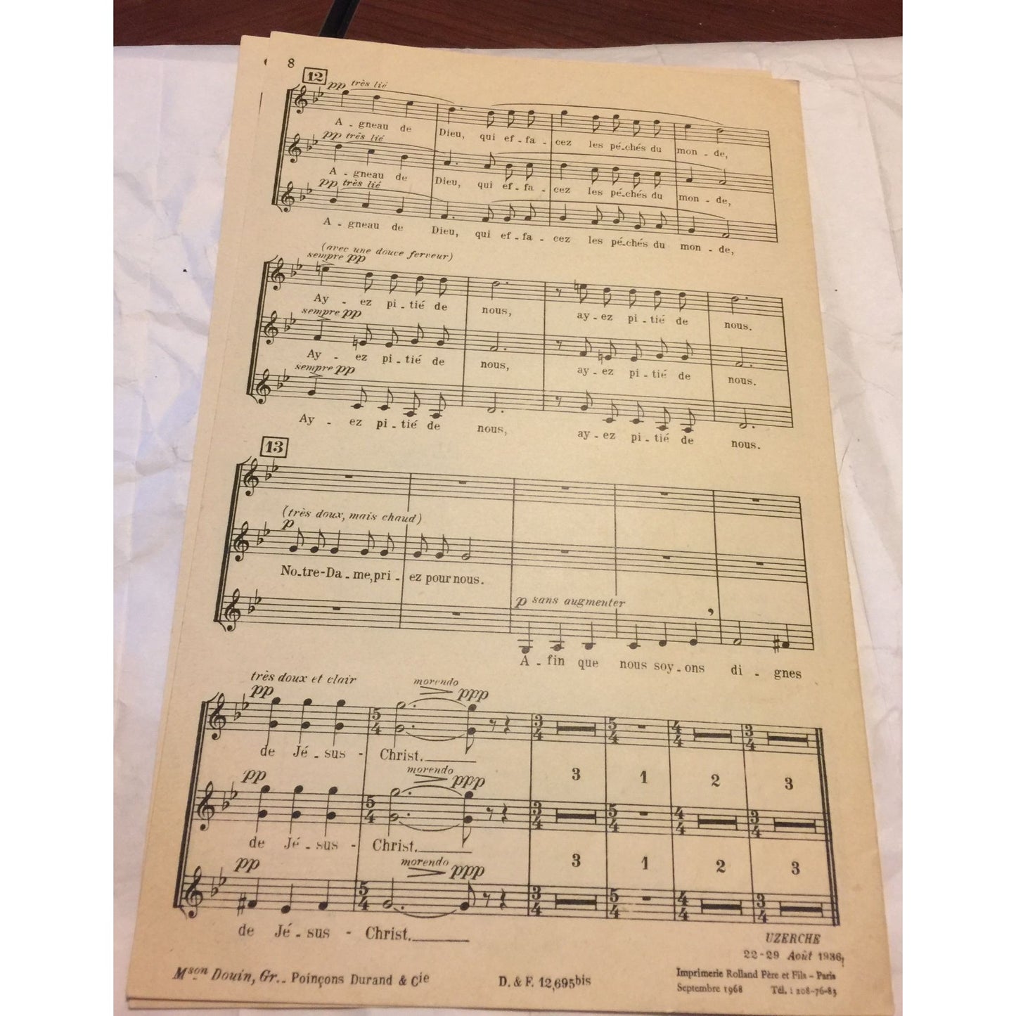 Litanies a la Vierge Noire Vintage Sheet Music Paperback Book