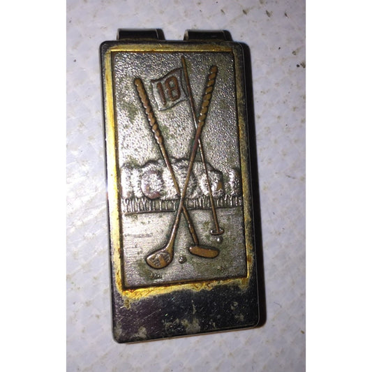 Vintage Silver Metal Anson Golf Crossed Clubs Money Clip