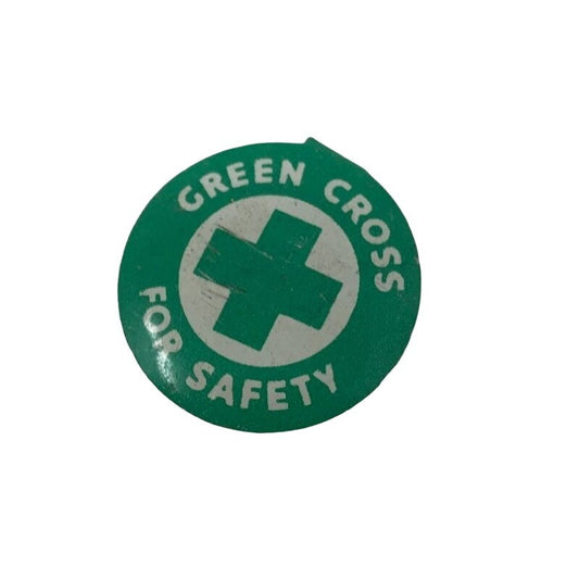 Green Cross For Safety Collectible Button/Pin- Green/White