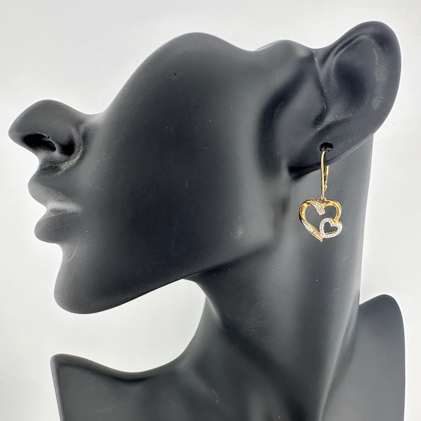 Share the Love! - 14kt Gold Plated Double Heart Earrings with Diamond Accents