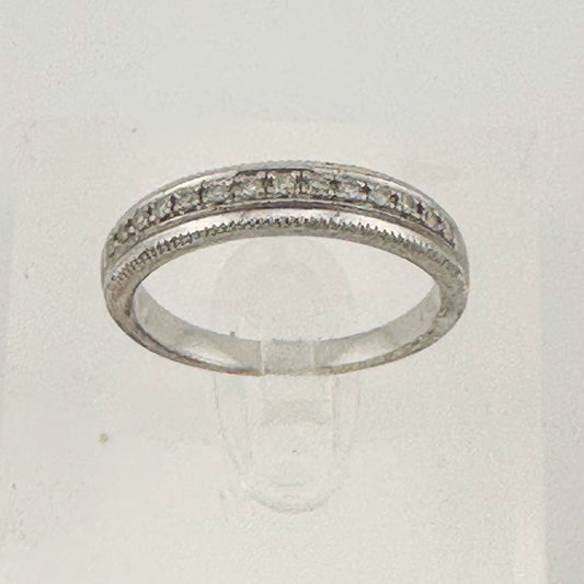 Sterling Silver Wedding Band with Diamonds and Nice Classic Detailing Size 8.25