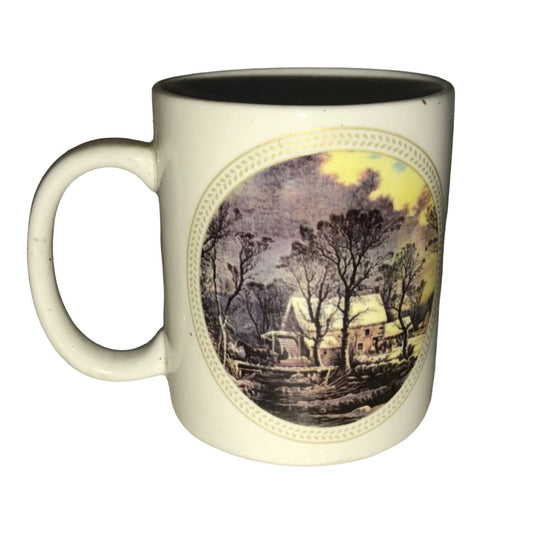 Currier & Ives Old Grist Mill Made for Houston Harvest Co. Coffee Mug