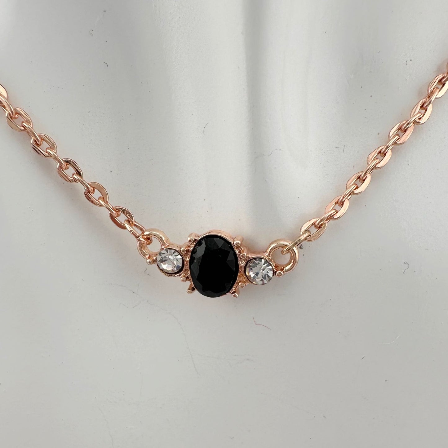 Pretty Oval Sapphire and Crystal Necklace with Rose Gold Overlay