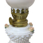 Oil Lamp- White with Pink Roses and Diamond Pattern 8.5 inches Tall