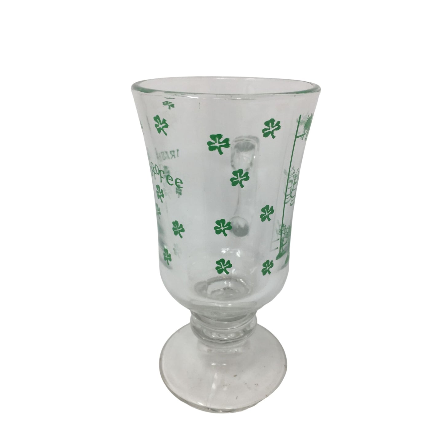 Vintage Footed Irish Coffee Glass with Printed Recipe & Measurements- about 6" tall