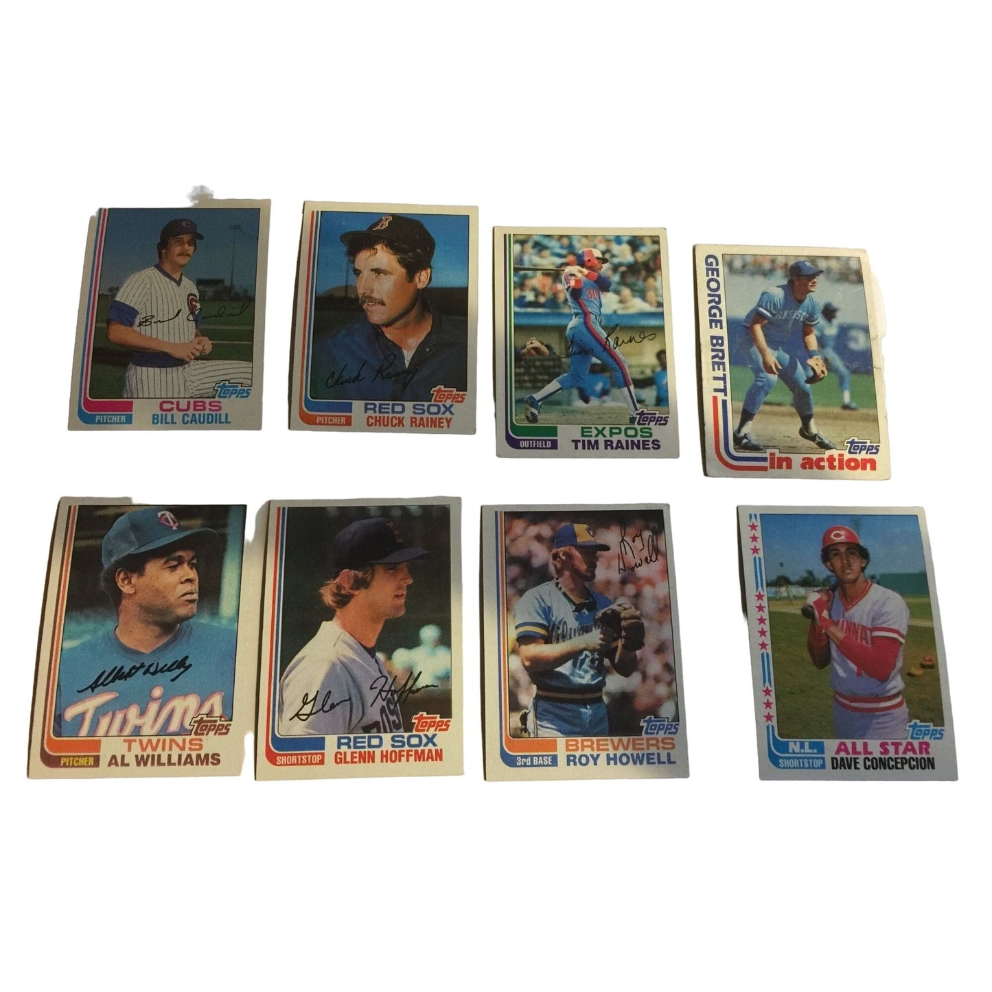 Vintage Topps Autographed Baseball Trading Cards (8) Roy Howell, Tim Raines, Al Williams, Etc...