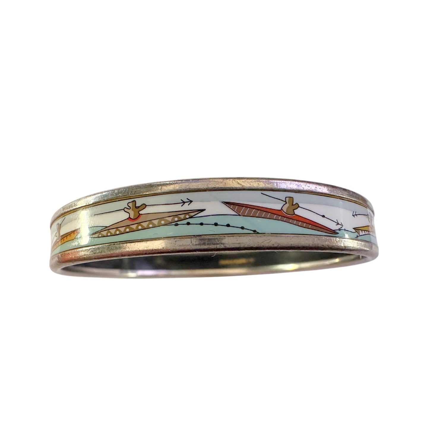 HERMES Enamel Printed Narrow Canoe Pattern Bracelet