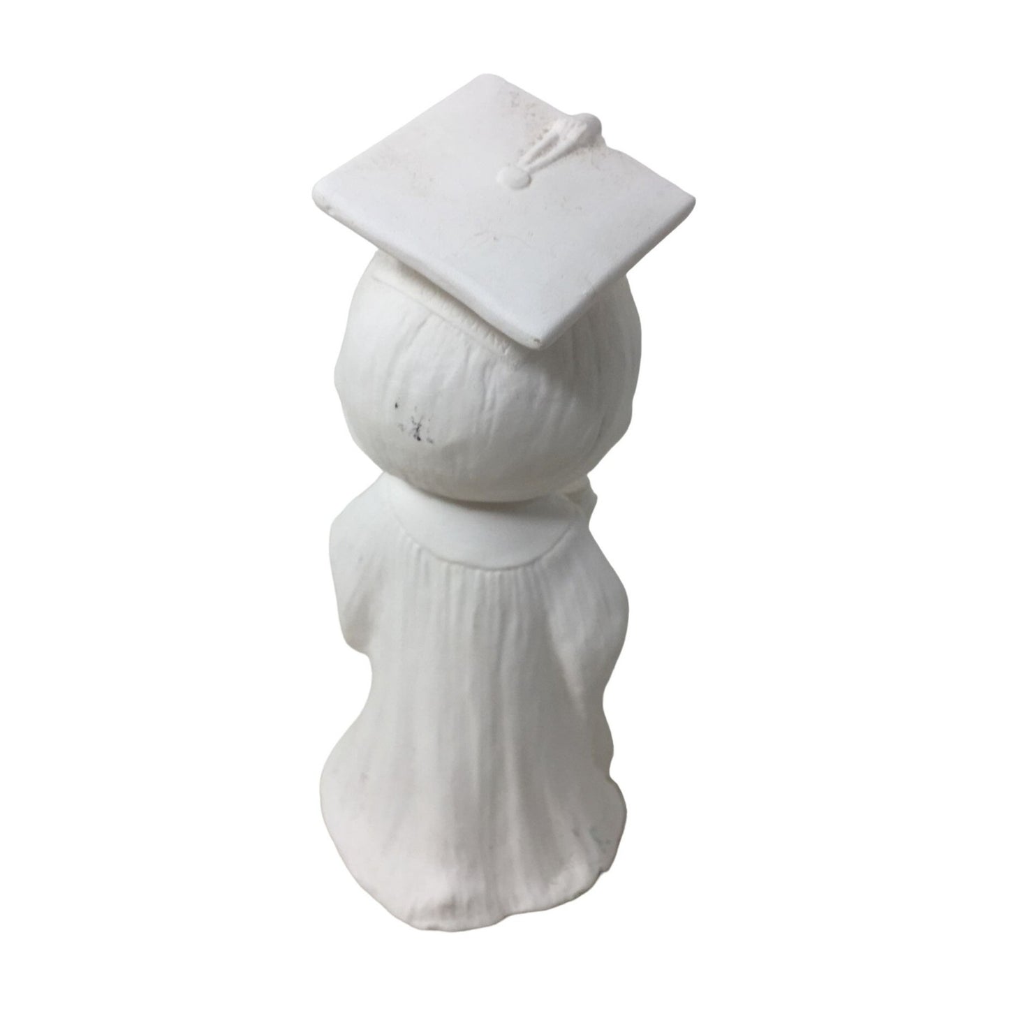 Partially Painted Ceramic Student Graduate Wearing Cap and Gown, Holding Diploma- Ceramic Figure About 7.25 inches tall