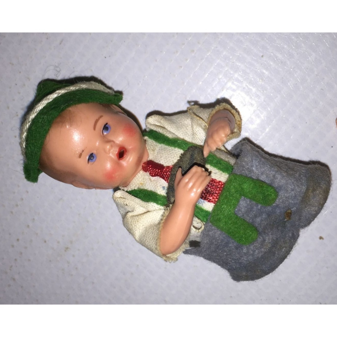 Vintage Small Doll With Hat and Overalls - Missing Leg & Other Leg is Detached