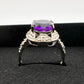 Beautiful Dark Purple Amethyst and Diamond Accent Ring - Sterling Silver Size 7.25