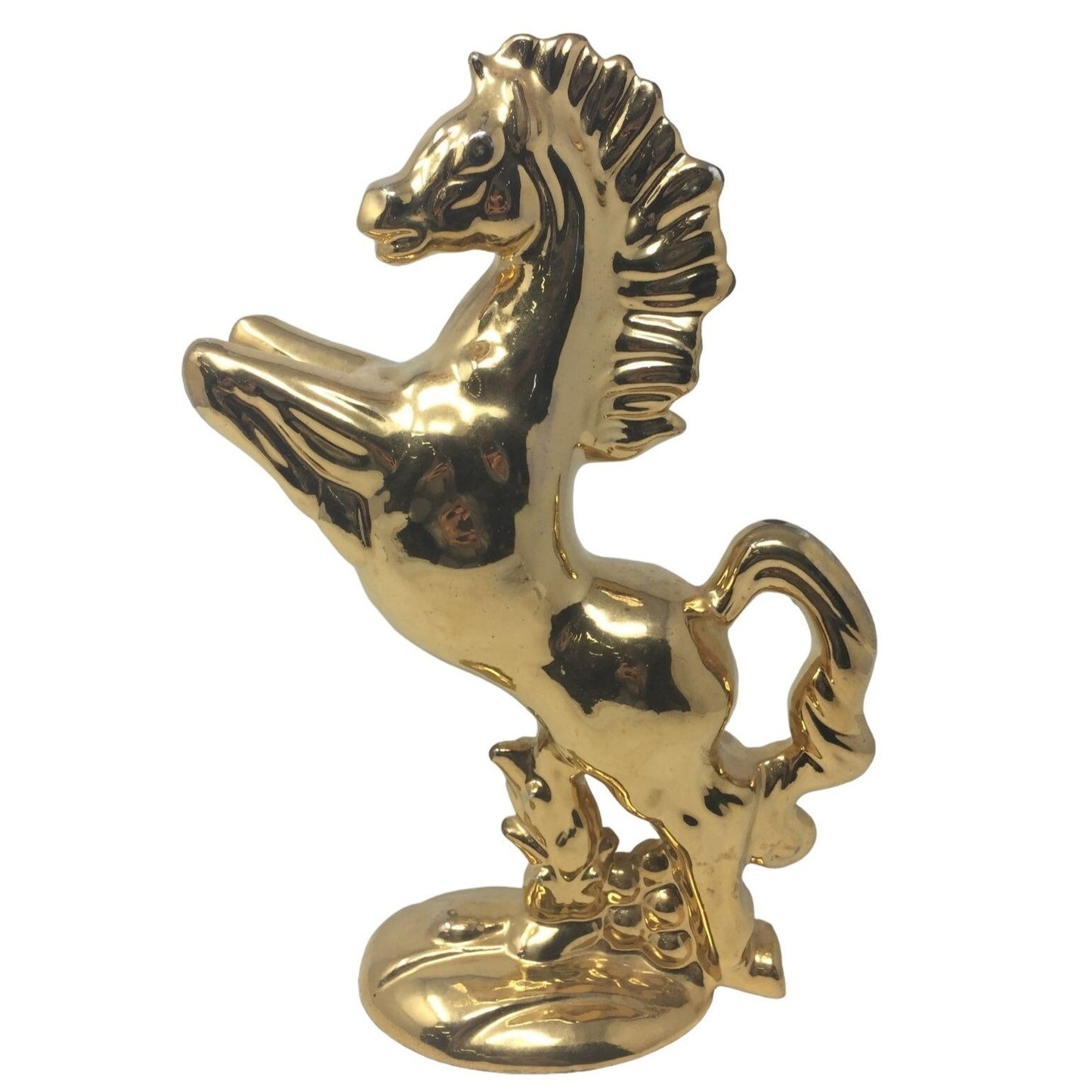 Vintage Horse Statue / FIgurine - Ceramic with Shining Gold Finish 11" Tall - Mid Century Collectible