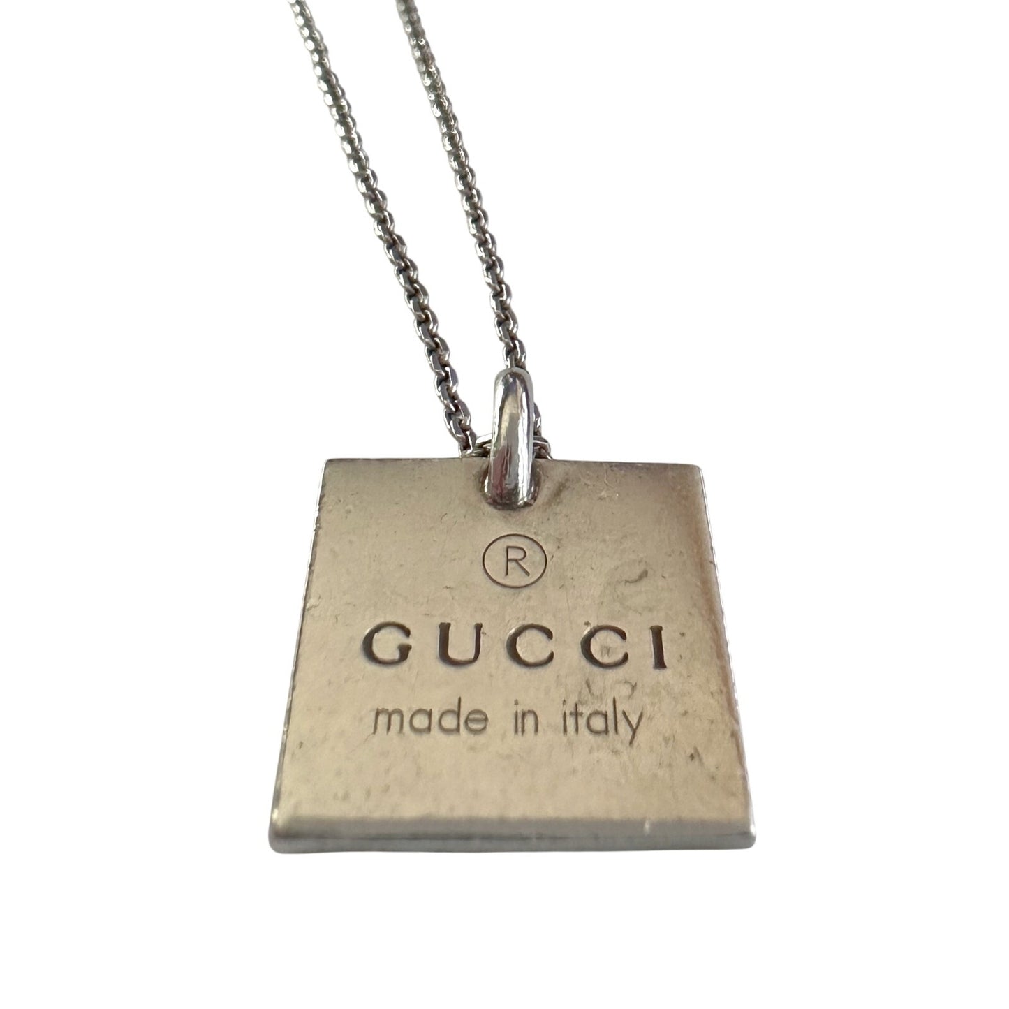 Gucci Logo Square Pendant on 19" Chain