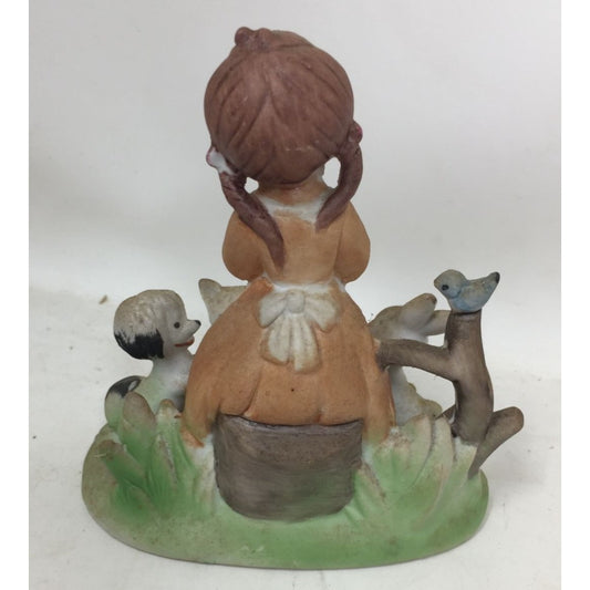 Lefton Girl Figurine Eating An Ice-cream Cone with an Array of Animals