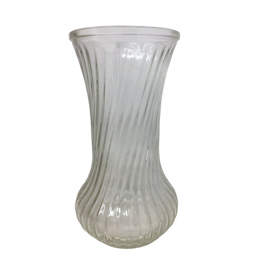 Vintage Hoosier Glass Vase- Tall/Clear Flower Vase Embossed Ribbed Design 4082-4090