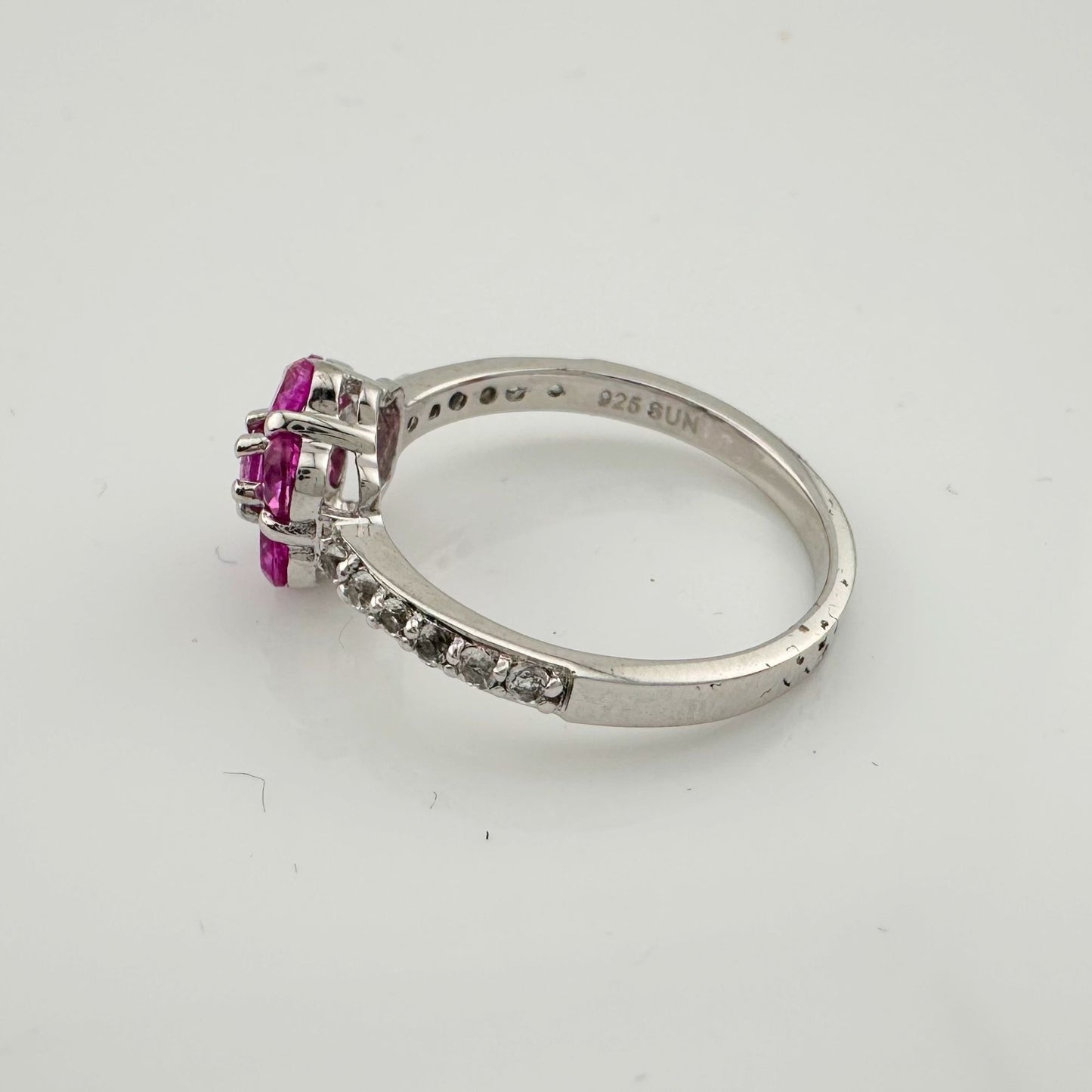 Pretty and Bright - Pink Lab Created Sapphire Petals Flower Ring - Sterling Silver Size 7.25