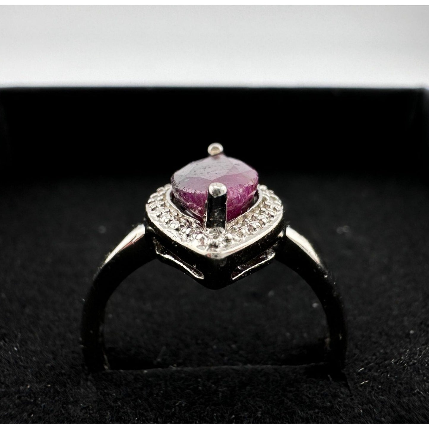 Marquise Cut Garnet & Diamond Ring - Sterling Silver - Size 8